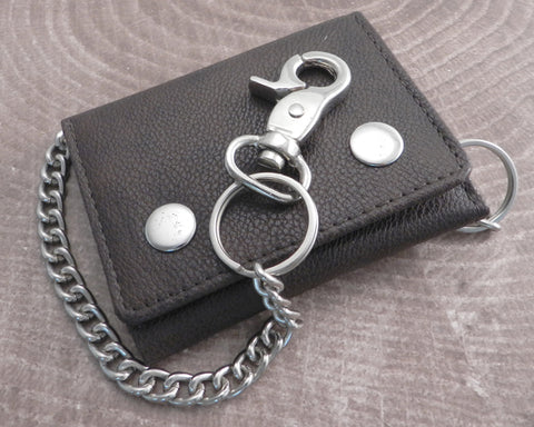 Chain Wallet Trifold Vegan Brown Leather with Chain