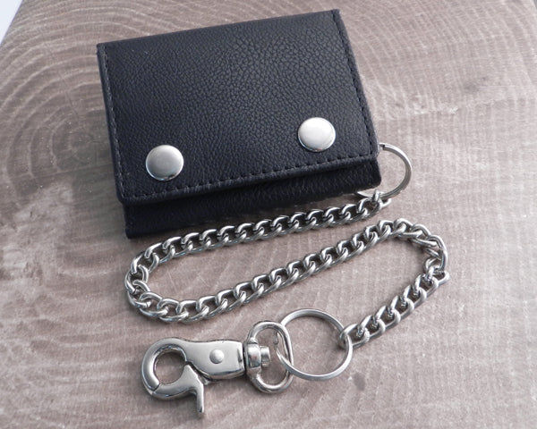 Chain Wallet Trifold Vegan Brown Leather with Chain
