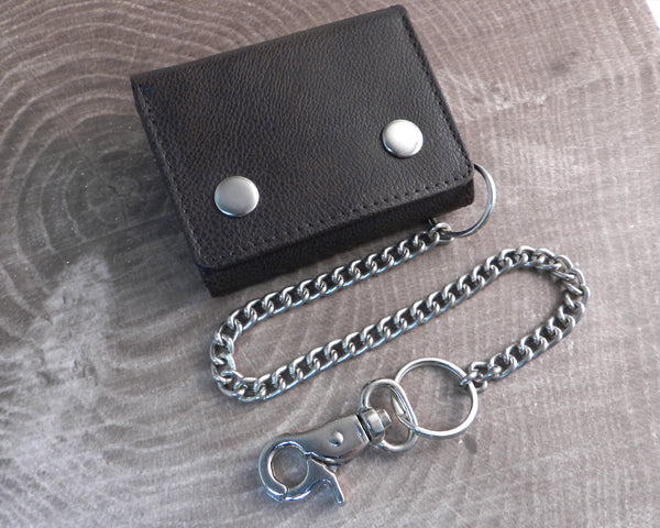 Chain Wallet Trifold Vegan Brown Leather with Chain