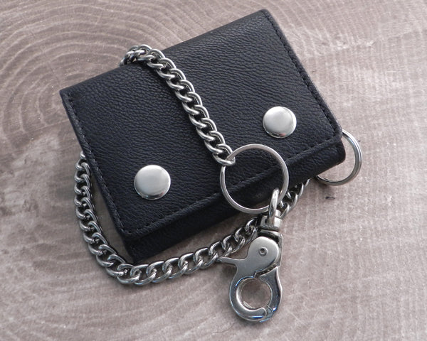 Chain Wallet Trifold Vegan Brown Leather with Chain
