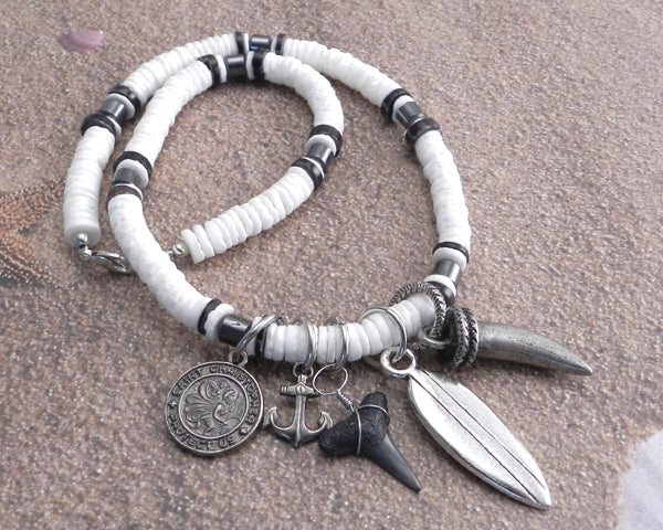 White Puka with Black accent Necklace add a Pendant