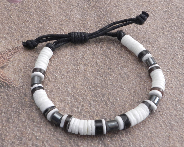 White Puka with Black accent Necklace add a Pendant
