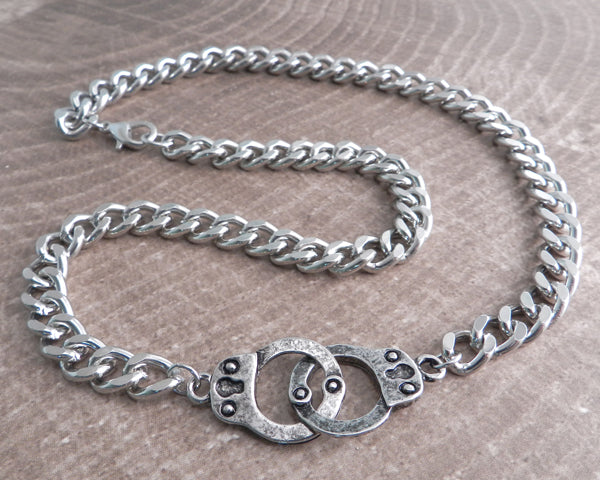 Handcuff Necklace on Curb Chain