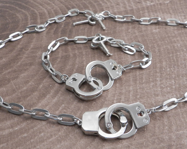 Handcuff Necklace on Link Chain with Keys