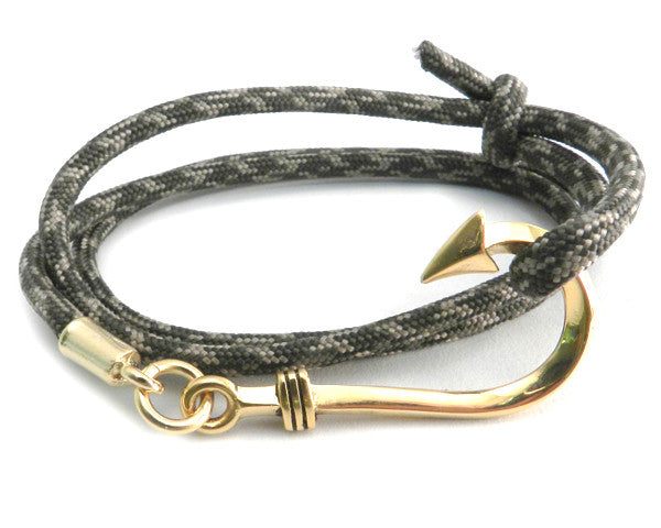 Fish Hook Paracord Slider Gold Brown Camo Bracelet