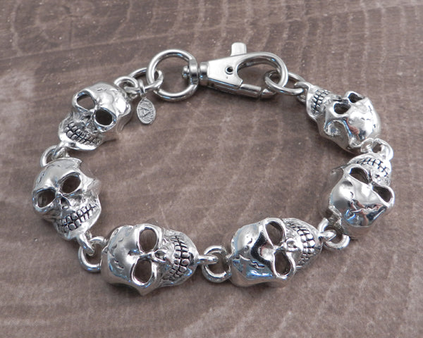 Sterling Silver & Braided Leather Skull Bracelet - J.W. COOPER