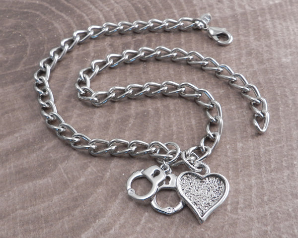 Heart and Handcuff Pendant Chain Necklace