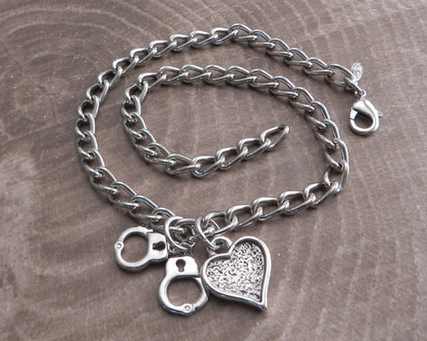 Heart and Handcuff Pendant Chain Necklace