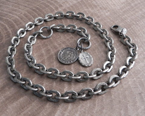 Flat Iron Knight Hack Necklace with St Christopher & Oval Cross