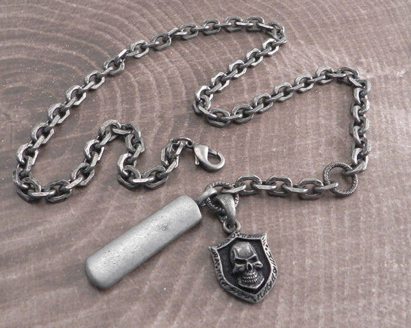 Flat Iron Knight Hack Chain Necklace w/Hinto and Skull