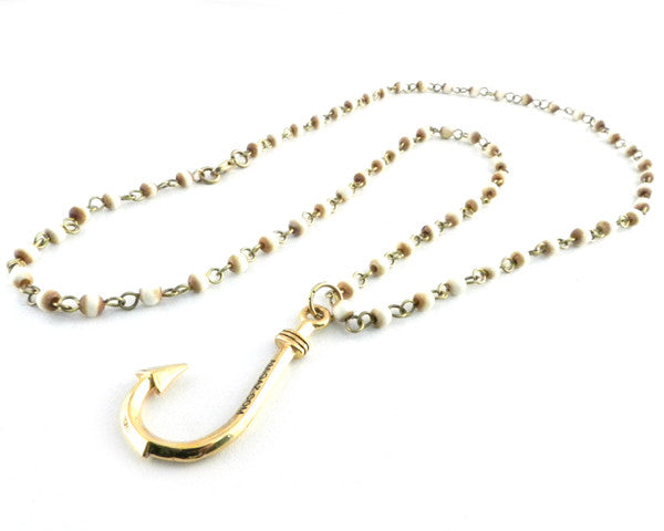 Bone Bead Chain Necklace W/Gold Hook