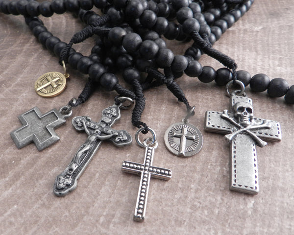 Buy Unisex Black Stainless Steel Long Rosary Bead Chain Jesus Cross  Catholic Crucifix Cross Necklace,36