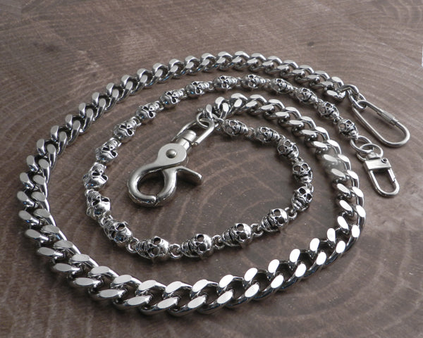 Pewter Skull & Cut Leash Double Wallet Chain