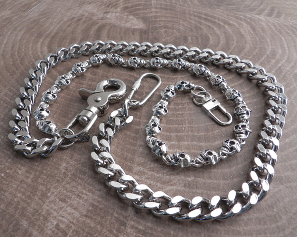 Pewter Skull & Cut Leash Double Wallet Chain