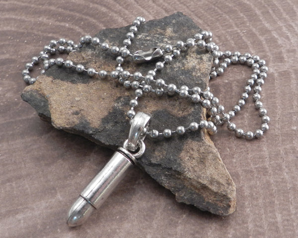 Bullet on Stainless Steel Ball Chain Necklace