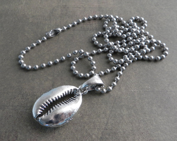 Cowry Shell on Stainless Steel Ball Chain Necklace
