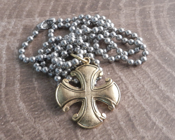 Military Cross on Stainless Steel Ball Chain 3mm