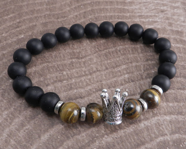Crown Tiger Eye Stone Bead Bracelet