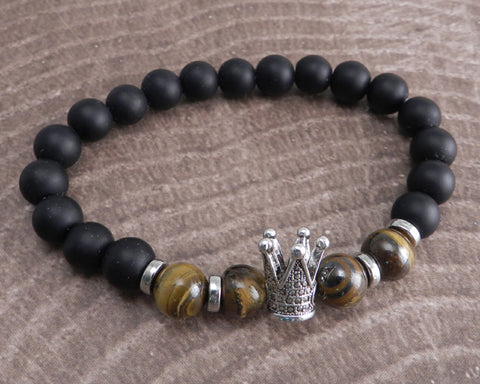 Crown Tiger Eye Stone Bead Bracelet