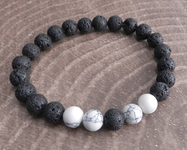 Black Lava and Howlite Accent Stone Bead Bracelet | AMiGAZ Attitude  Approved Accessories