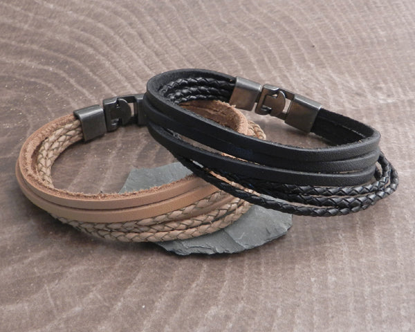 Multi-Strand Black Leather Bracelet