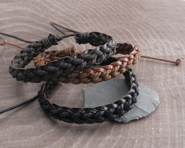 Leather Flat Braid Woven Bracelet