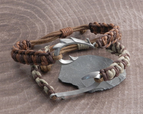 Fish Hook Slider Bracelet Braided Leather