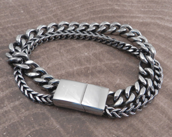 Franco & Cuban Stainless Steel Double Chain Bracelet