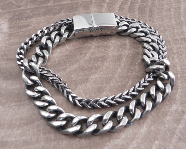Franco & Cuban Stainless Steel Double Chain Bracelet