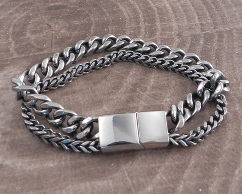 Franco & Cuban Stainless Steel Double Chain Bracelet