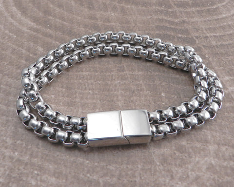 Box Chains Two Row Stainless Steel Bracelet