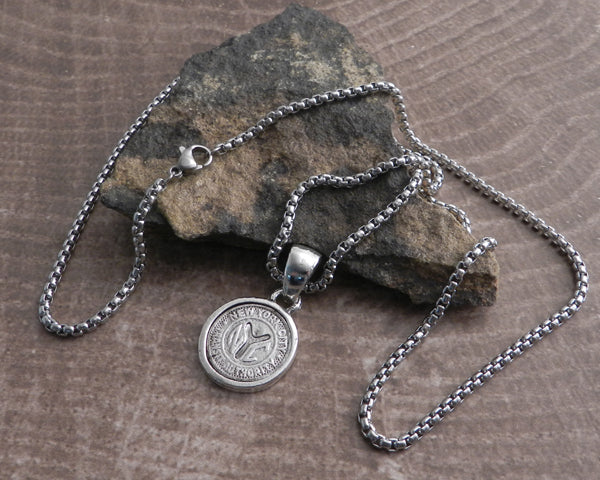NYC Subway Token Pendant on Box Chain Stainless Steel Necklace