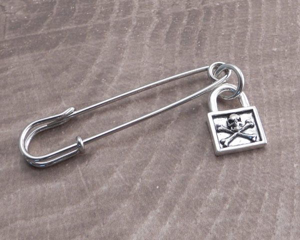 Safety Pin Lock Skull Pendant