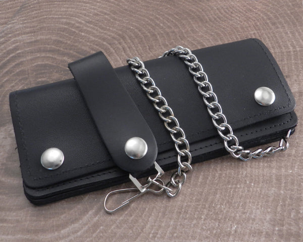 Chain Wallet Extra Long Black Leather Biker | AMiGAZ Attitude