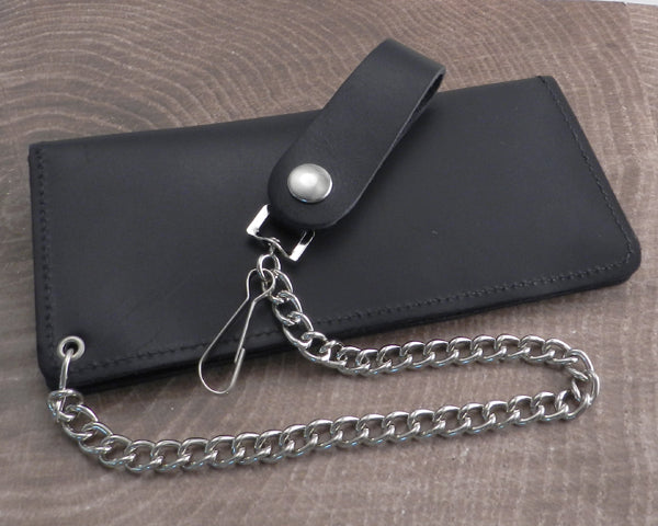 Black Leather Biker Chain Wallet Extra-Long with Hidden Snaps