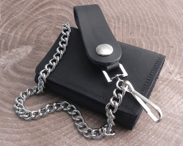 Chain Wallet Trifold Black Leather | AMiGAZ Attitude Approved