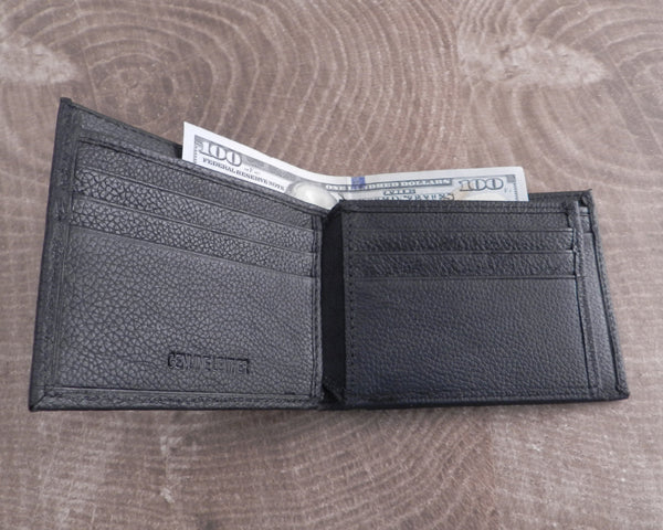 Leather Bi-fold with piping top flap RFID Soft Wallet