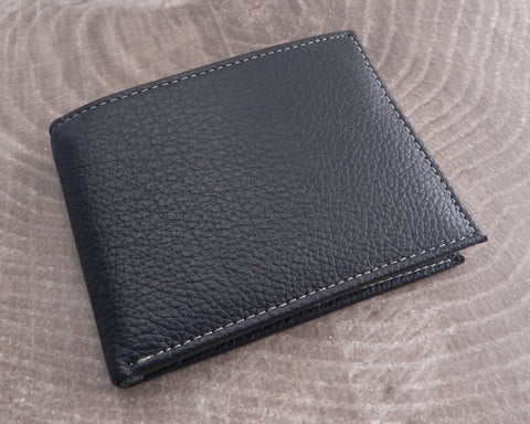 Leather Bi-fold with piping top flap RFID Soft Wallet