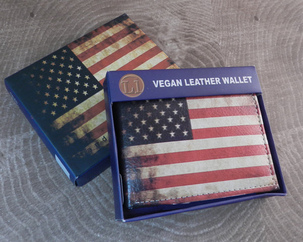 Vegan Leather Vintage Flag Bi-fold Wallet