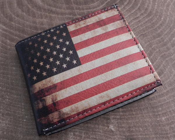 Vegan Leather Vintage Flag Bi-fold Wallet