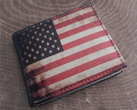 Vegan Leather Vintage Flag Bi-fold Wallet