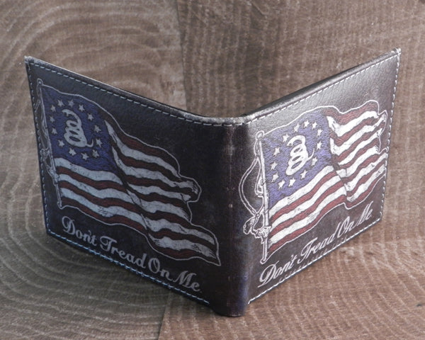 Vegan Leather Don't Tread on me Flag Bi-fold Wallet