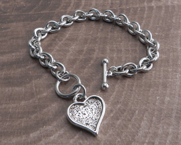 Teardrop Toggle Bracelet with Textured Heart