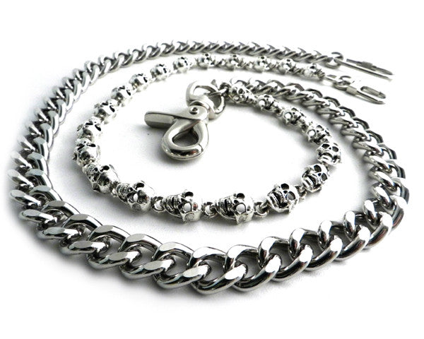 Pewter Skull & Cut Leash Double Wallet Chain