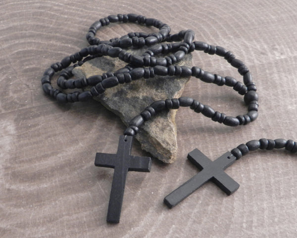 Catholica Shop Mens Black Wood Bead Rosary Necklace by Catholica India |  Ubuy