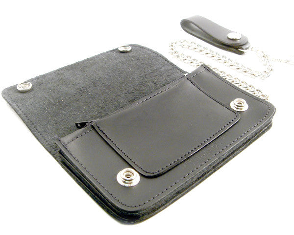 Black Leather Biker Chain Wallet Extra-Long with Hidden Snaps