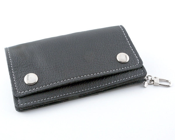Black Soft Leather Biker Wallet with Piping | AMiGAZ