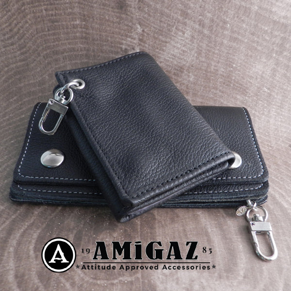 Genuine Black Leather Trifold Wallet Men